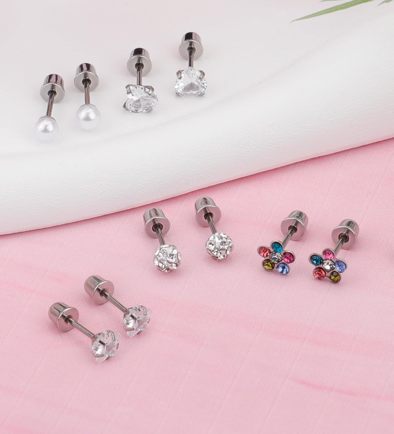 MJust 5 Pairs Titanium Screw Back Earrings for Women Hypoallergenic ScrewBack Earrings for Sensitive Ears Pearl Heart Star Flower CZ 20G Pure Titanium Earrings Studs - Image 6