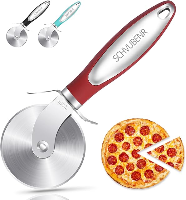 SCHVUBENR Premium Pizza Cutter - Stainless Steel Pizza Cutter Wheel - Easy to Cut and Clean - Super Sharp Pizza Slicer - Dishwasher Safe - Handles Large and Small Pizza(Red)
