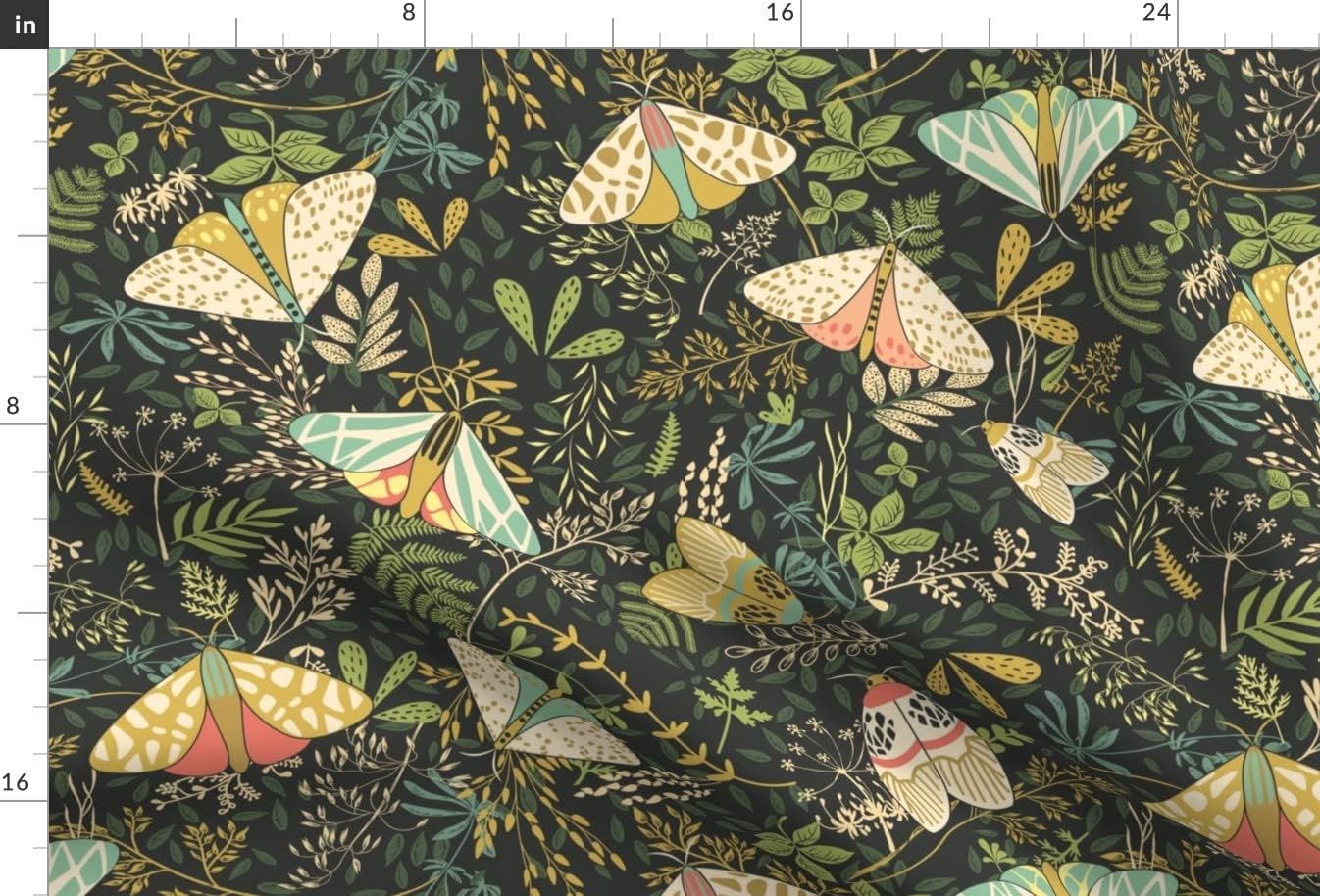 Spoonflower Fabric - Moths Butterflies Green Leaves Nature Botanical Fantasy Garden Insects Printed on Upholstery Velvet Fabric Fat Quarter - Upholstery Home Decor Bottomweight Apparel