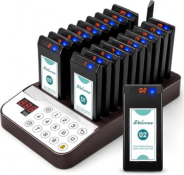 Restaurant Pager System, Buzzers for Restaurant,20 Pagers | Buzzer with Flash, Vibrate, Beep, and LCD number display, Adjustable Frequency,for Restaurants Food Truck Cafe Church Nurses