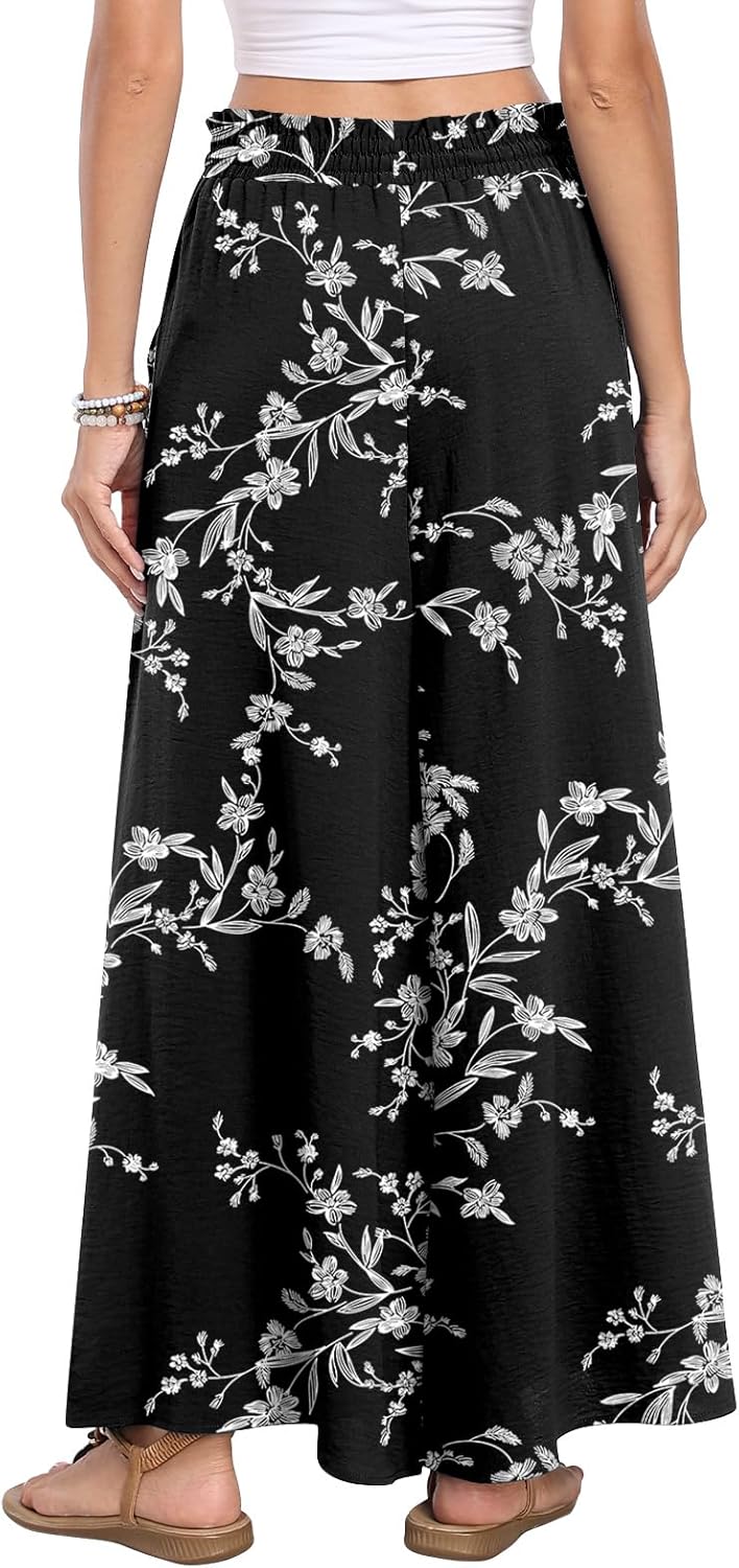 syoss Plus Size Wide Leg Pants for Women Summer Long Palazzo Pants Flowy Trousers with Pockets - Image 3