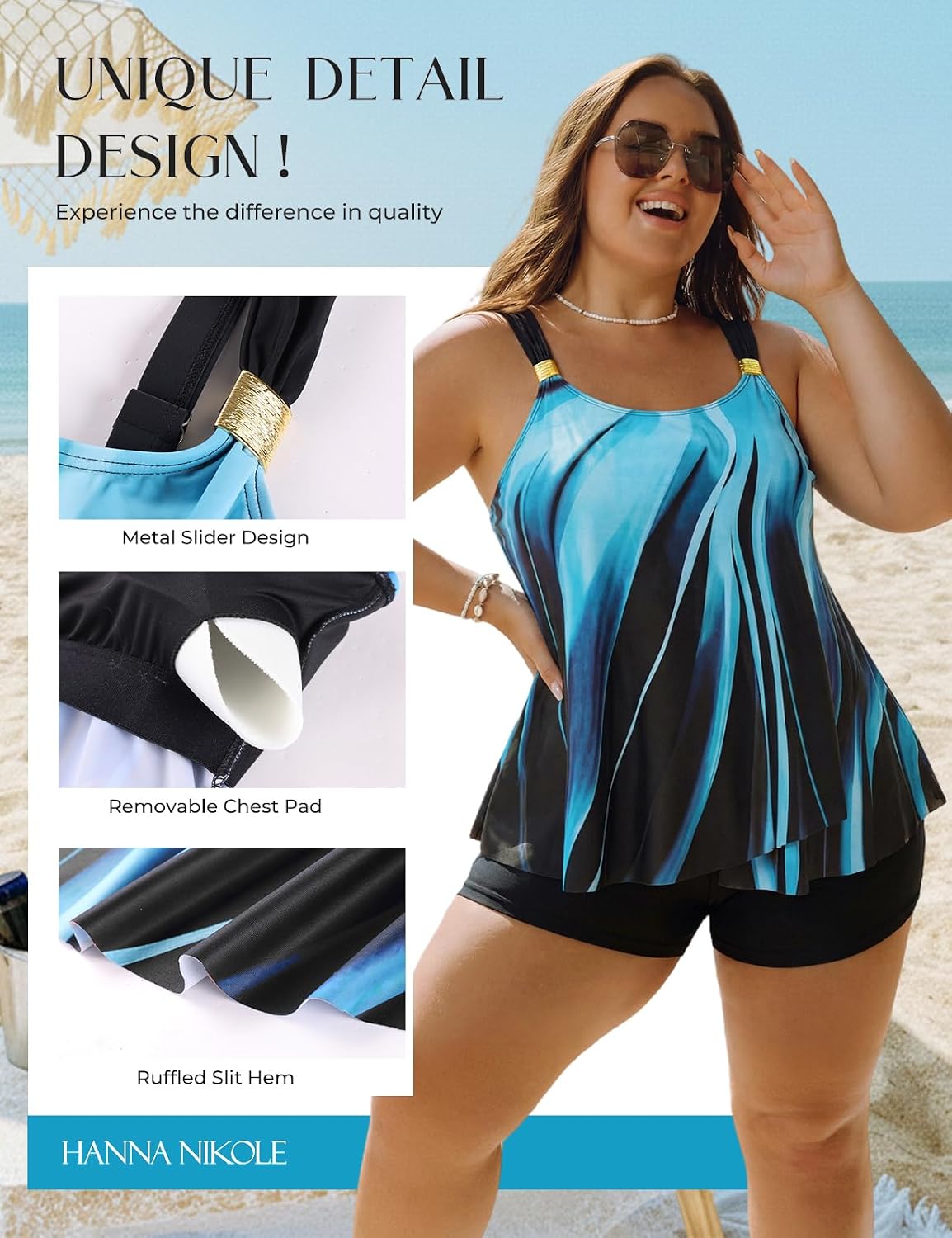 Hanna Nikole Womens Tankini Swimsuits 2 Piece Bathing Suit Flowy Ruffle Tankini Tops with Swim Shorts