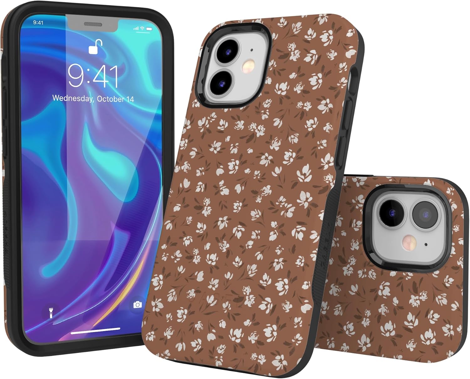 Casely iPhone 12/12 Pro Case | Mocha Meadow | Tiny Flowers | Bold Protective Design | Compatible with MagSafe