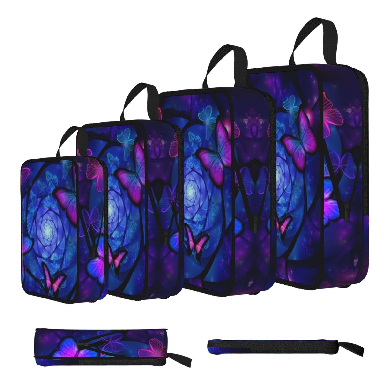 Butterfly Print 4 Set Compression Packing Cubes For Suitcases,Expandable Storage Bags Organizers