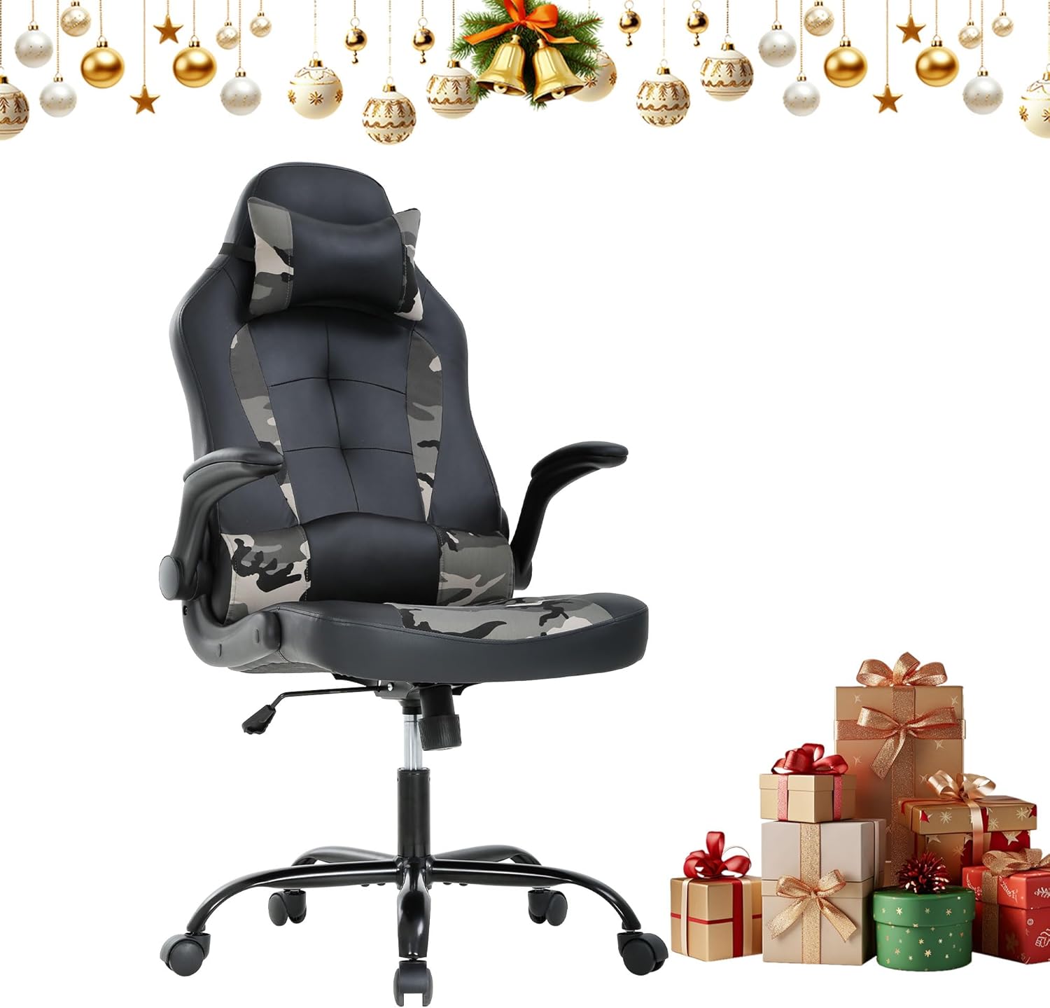 Video Gaming Chair with Headrest,Big and Tall Gamer Chair, Tall Gamer Chair,Ergonomic Computer Game Desk Chair,Height Adjustable PC Gaming Chair with Lumbar Support,PU Leather High Back Gaming Chair
