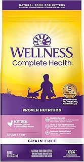 Wellness Complete Health Kitten Dry Cat Food for Indoor and Outdoor Cats, Grain Free, Natural, Chicken & Chicken Meal (5.5 Pound Bag)