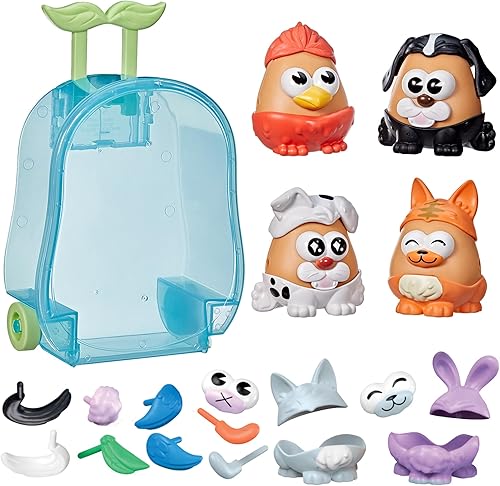 POTATO HEAD Pet-Tato Tots, conjunto temático de mascotas con 31 partes y piezas más estuche de transporte con ruedas, juguetes para niños pequeños y