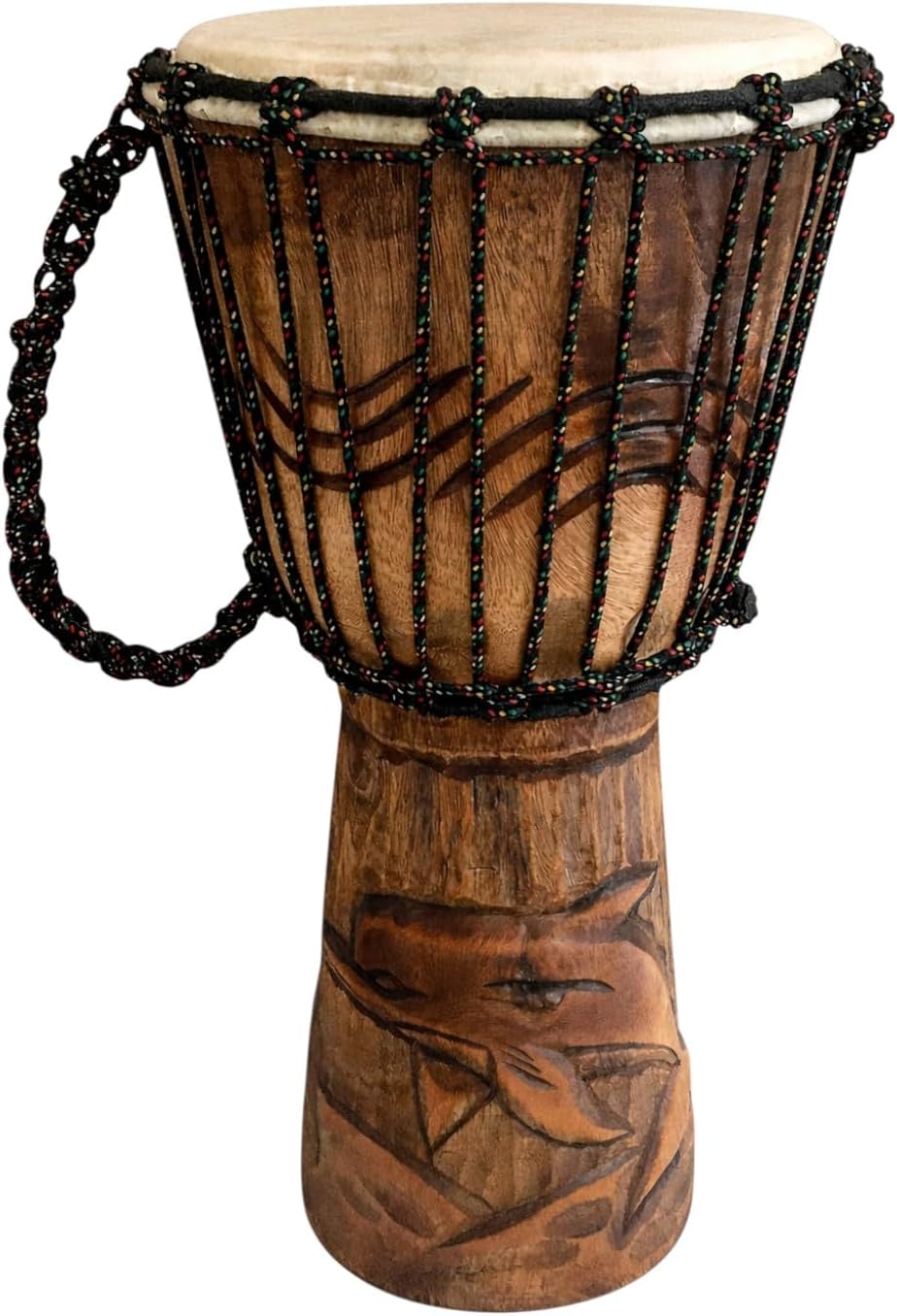 JIVE Djembe Drum African Bongo Congo Wood Drum Deep Carved Solid Mahogany Goat Skin Professional Quality 16" High (Dolphin)