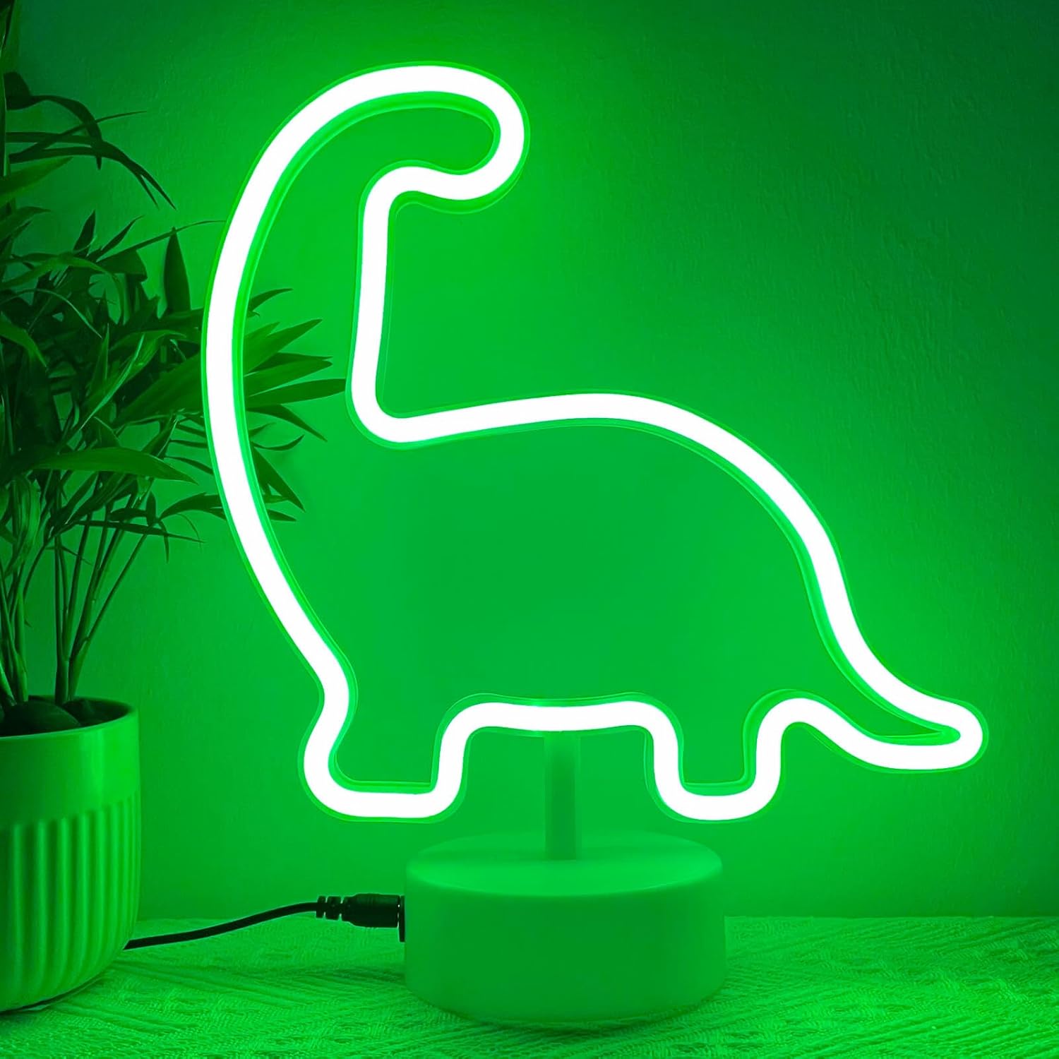 Dinosaur Neon Sign Dino Light Green, Dinosaur Neon Light Dino Room Decor for Boys Room Kids Girls Bedroom Nursery Classroom, Table Desk Stand LED Sign for Night Toddlers Birthday Gift - Image 2
