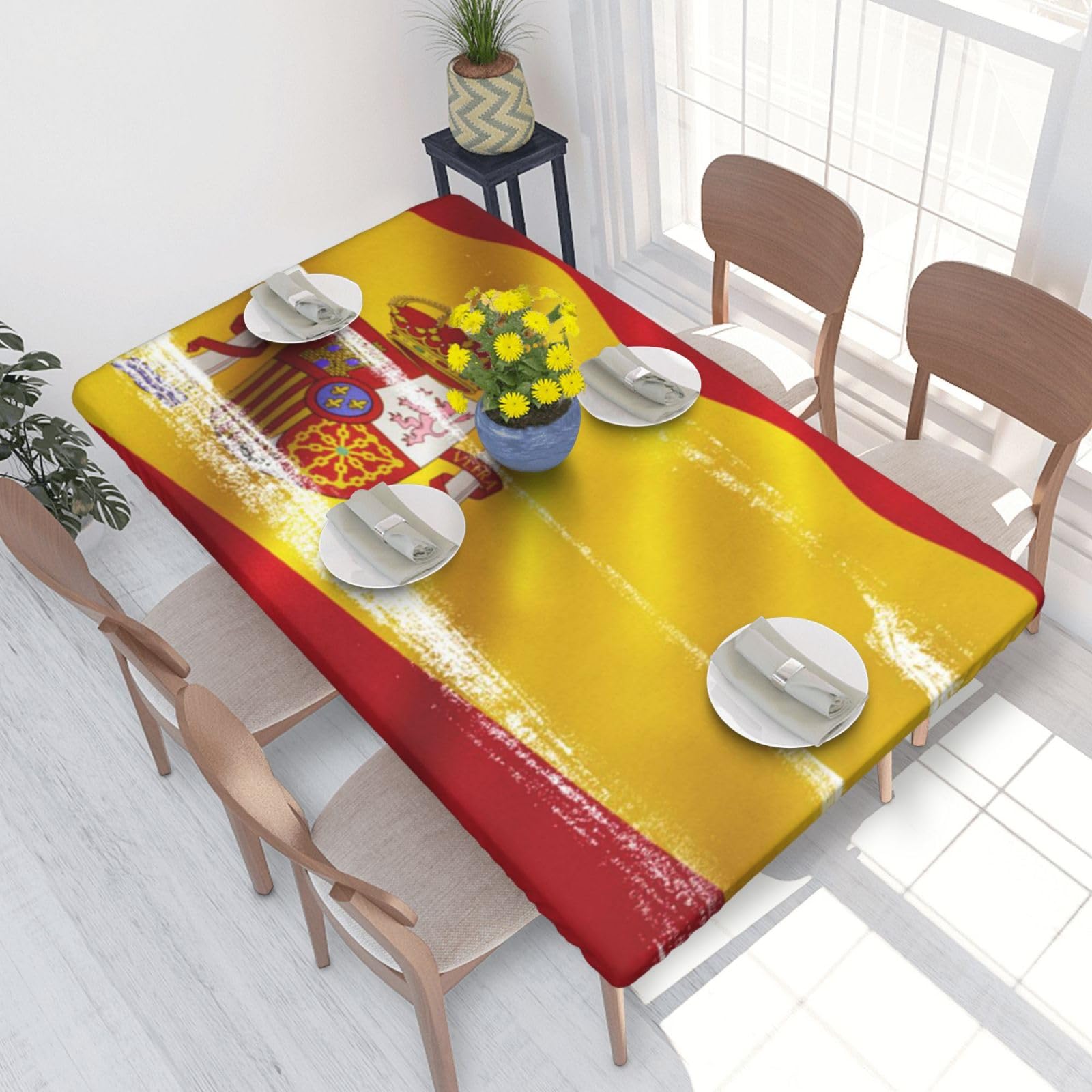 BNVSADC Spain Flag Printed 4FT Tablecloth 122x76 CM Polyester Kitchen Water Resistant Table Cloth Dining Table Decoration Table Covers