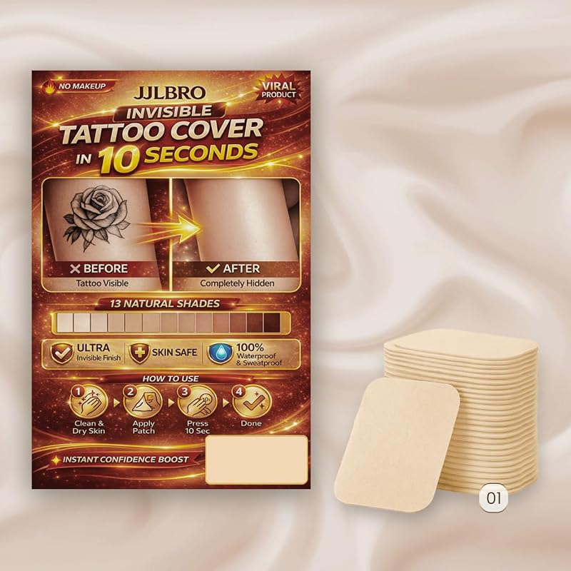 JJLBRO Películas adesivas em tom de pele para cobertura temporária de tatuagens, flexíveis e impermeáveis, Pacote com 10 unidades (WZ-0001)