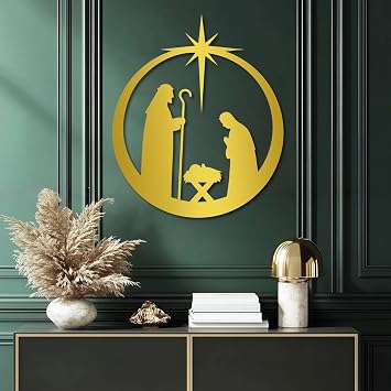 Trpiox Nativity Metal Wall Art, Nativity Metal Wall Decor, Christian Wall Decor, Religious Wall Art for Livving Room, Bedroom, Church Gold,19" H x 15" W / 47 x 39 cm