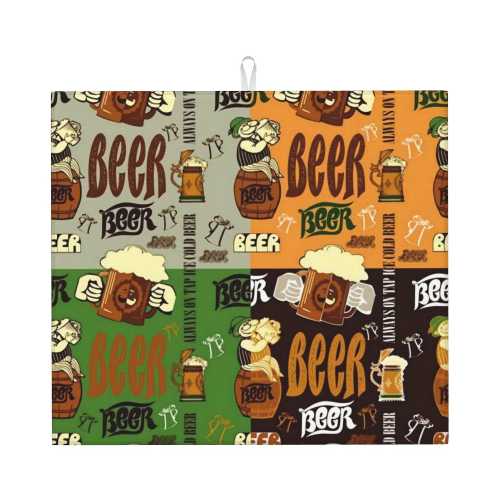 YYHWHJDE Beer Prints Kitchen Drying Mat - Absorbent Dish Drying Throw with Vibrant Prints, Quick-Dry Countertop Layer for Dishes & Appliances - Non-Slip & Foldable