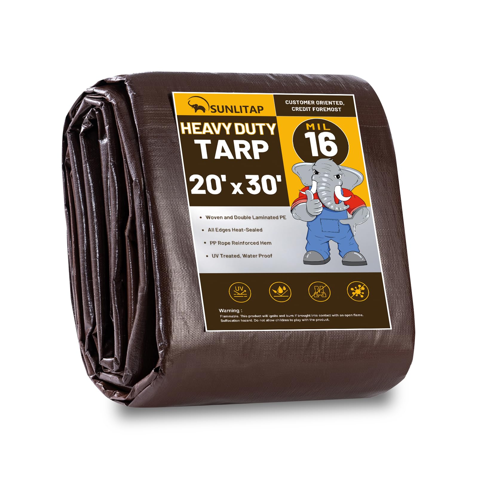 SUNLITAP 16 Mil Heavy Duty Waterproof Tarps, 20x30 Ft Finished Size Tarps, Premium Tarp with Metal Grommets & Reinforced Edge, Multipurpose Thick Poly