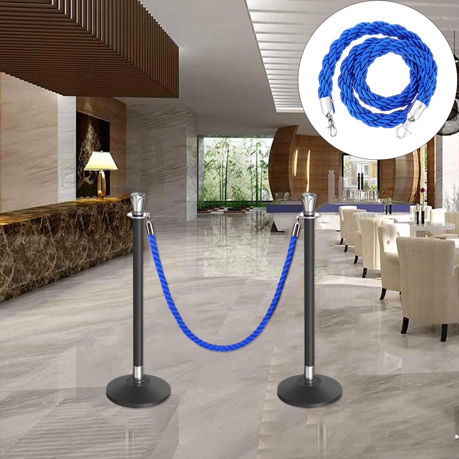 Corde de Barrière Torsadée en Corde Bleu 1,5m pour Contrôle des Foules et Guidage des Personnes Églises et Inaugurations
