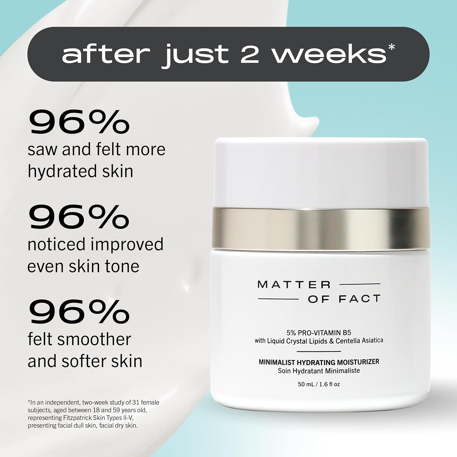 MATTER OF FACT Minimalist Hydrating Moisturizer with Pro Vitamin B5, Liquid Crystal Lipids and Centella Asiatica, Lightweight Daytime Face Cream for Moisture Barrier Support, 50mL / 1.6 Fl Oz - Image 4