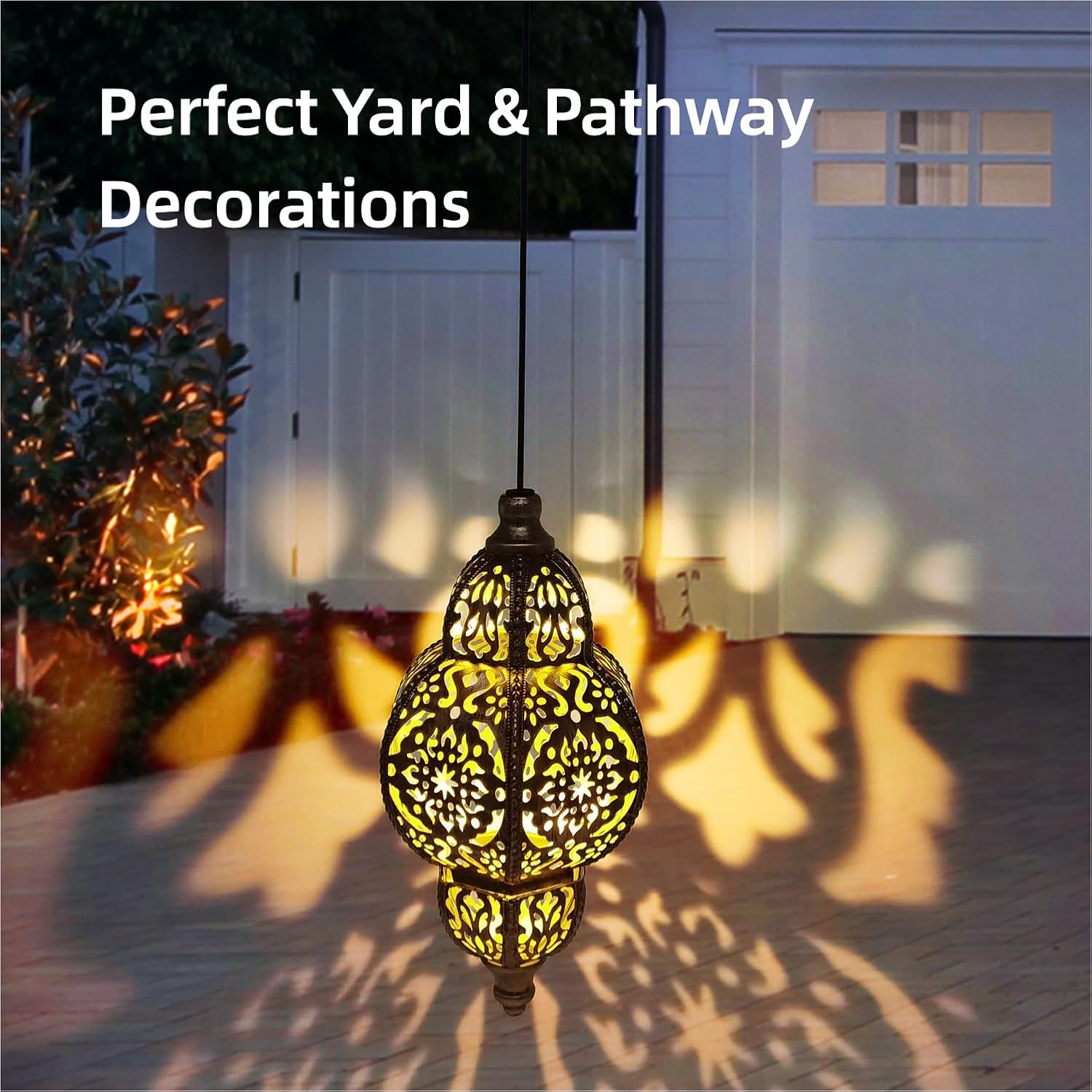 Hanging Solar Lights Garden Lights Metal Moroccan Lamp Waterproof for Outdoor Hanging Decor Yard Backyard Garden Decorative (2 Pack, Bronze)