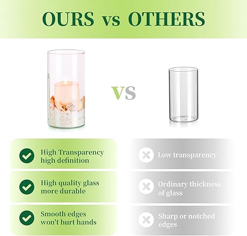Miniatura 6 de Hewory - Juego de 6 jarrones cilíndricos de vidrio, jarrón transparente alto para centros de mesa, portavelas de cristal para velas flotantes de