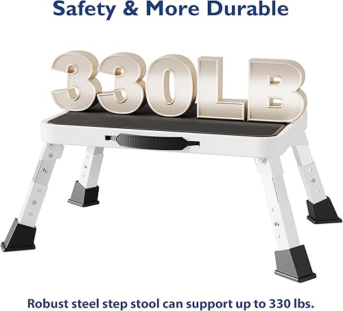 Miniatura 10 de BONTEC Taburete plegable de 3 niveles de altura ajustable con plataforma antideslizante y pies de goma gruesos. Escalera portátil para adultos y