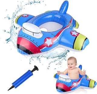 Vspek Baby Swimming Ring, Cartoon Inflatable Baby Swimming Float PVC Safety Aid Float Seat Circle Swim Float Boat with Inflator and Handle for Age 6 Months to 3 Years Toddler Floating Training