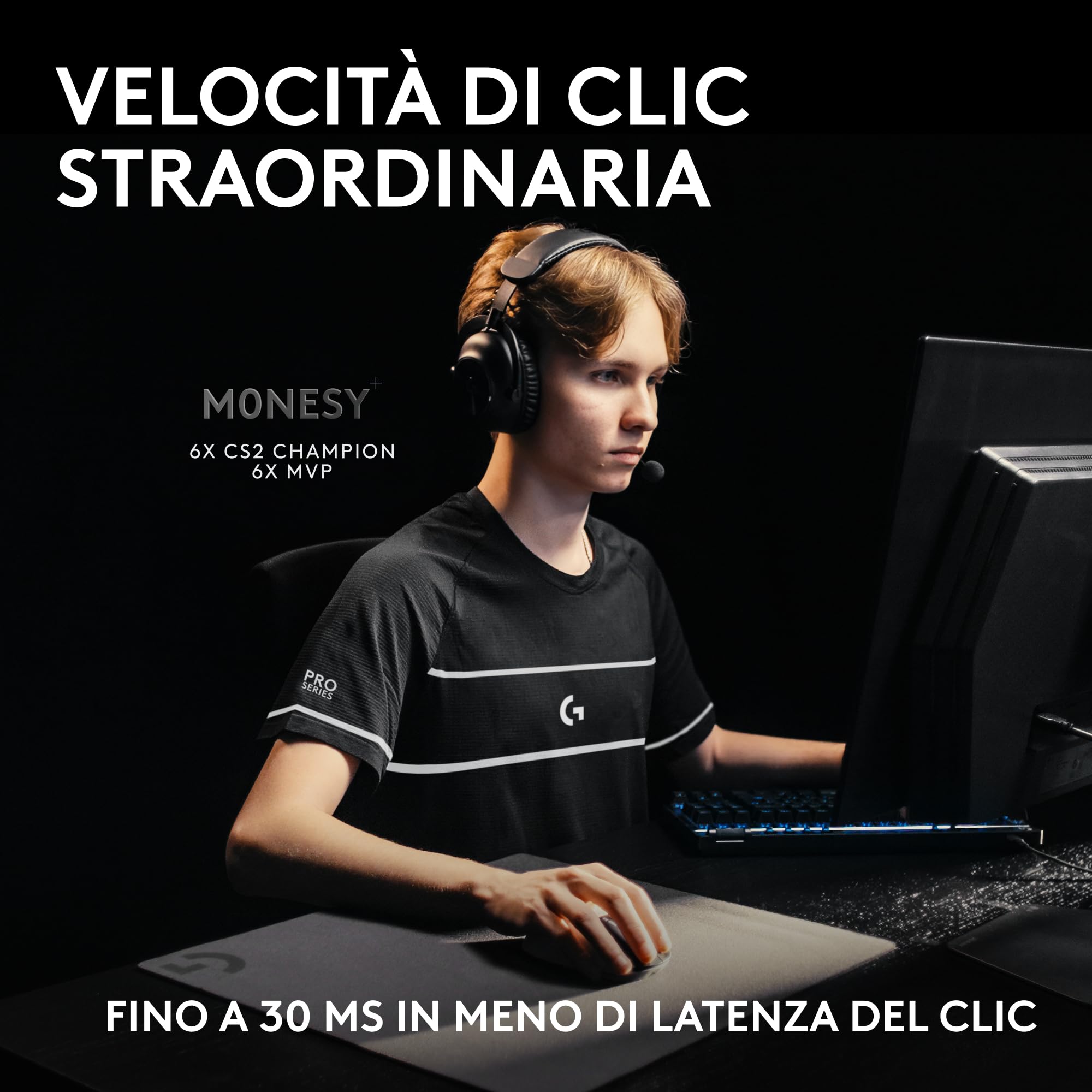 Logitech G PRO X2 SUPERSTRIKE LIGHTSPEED,mouse gaming wireless LIGHTSPEED, prestazioni veloci,leggero(61 g),feedback tattile del clic personalizzabile, ricarica USB-C,PC/Mac, German packaging - Bianco