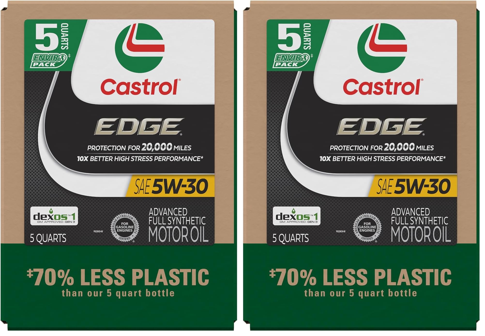 Castrol Edge 5W-30 Advanced Full Synthetic Motor Oil, 5 Quart, Eco Pack (Pack of 2)