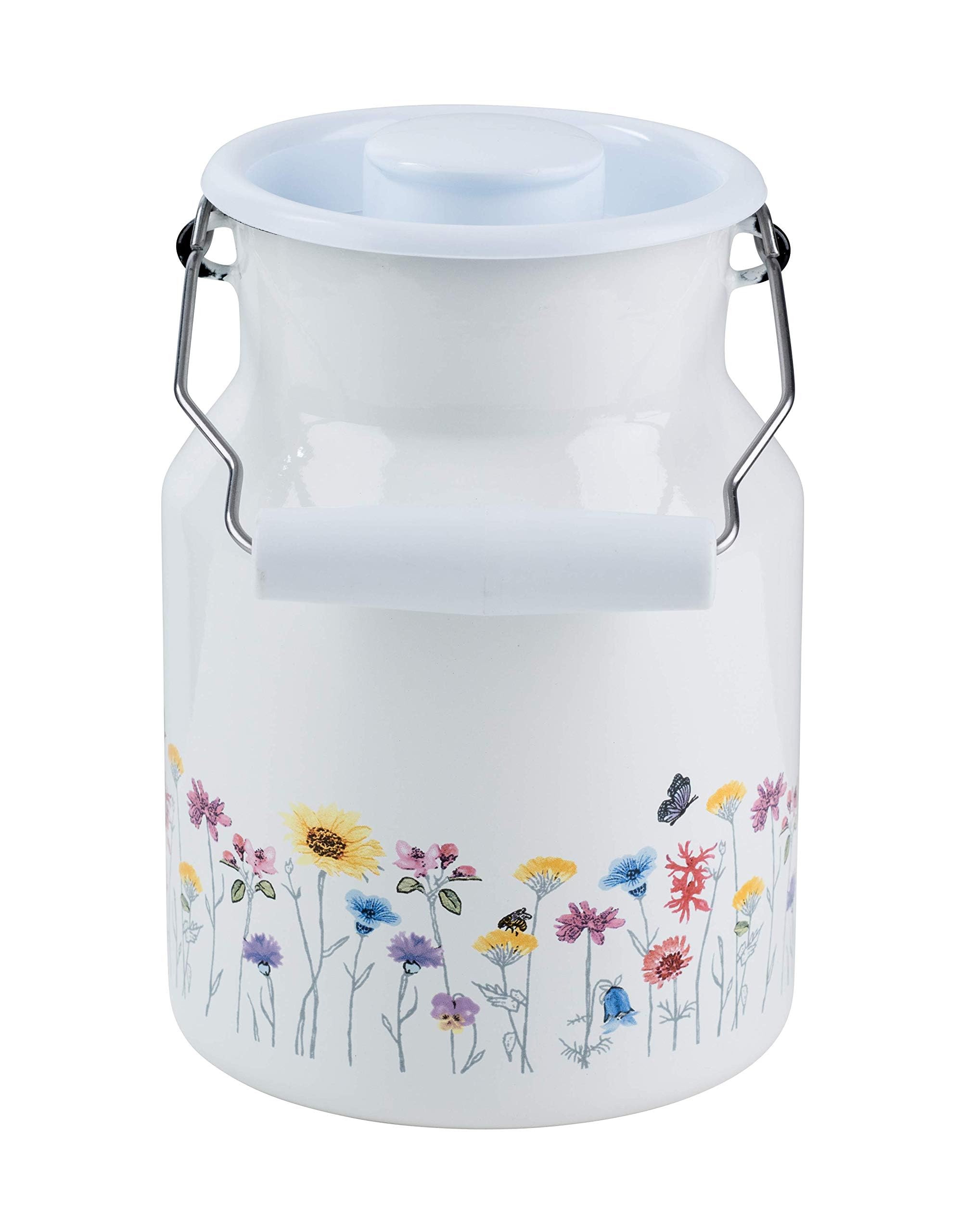Riess, 0506-070, Milchkanne mit Deckel 1.5L, FLORA, Weiß, Vol. (rec.): 1,5 Liter, Made in Österreich, LBH: 15,3x13,2x19,1cm, 0,758kg, Deckel, Kratzfest, Gasherd geeignet, Elektroherd geeignet