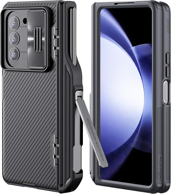 Nillkin CamShield Fold for Samsung Galaxy Z Fold 5 Case with S Pen Holder & Slide Camera Cover [Creative Hinge Protection][Hidden Kickstand] Protective Phone Case for Galaxy Z Fold 5 Case - Black