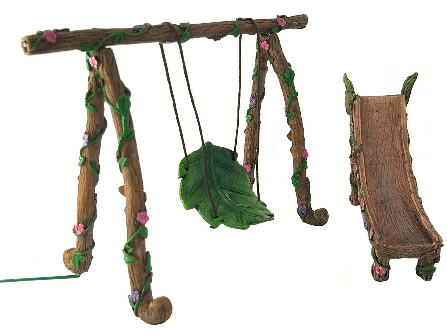 Fairy and Gnome Miniature Swing and Slide Set - A Fairy Garden Accessory