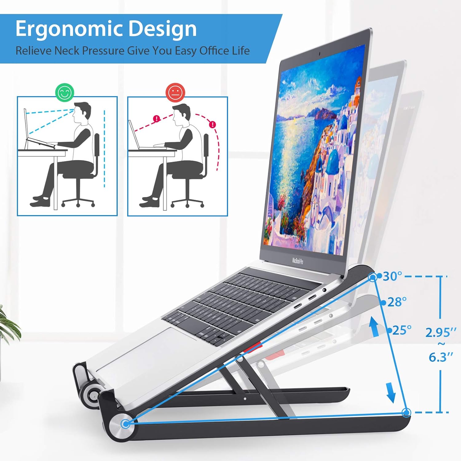 Laptop Stand for Desk Adjustable Foldable Ergonomic Laptop Holder Riser Portable Aluminum Computer Notebook Stand for Elevated 10~15.6" Dell, HP, MacBook Air Pro, Lenovo, Chromebook : Electronics