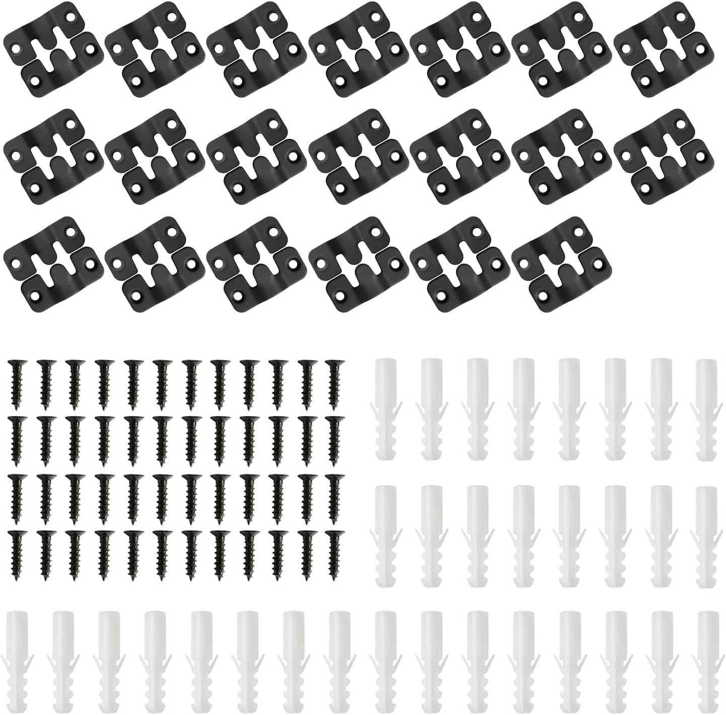 BokWin 20 Pack Black Flush Mount Bracket 1.73 x 0.75 Inch Stainless Steel Interlock Hanging Buckle, Z Clips Headboard Wall Mounting Brackets French Cleat for Picture Frame Mirror Art with Screws