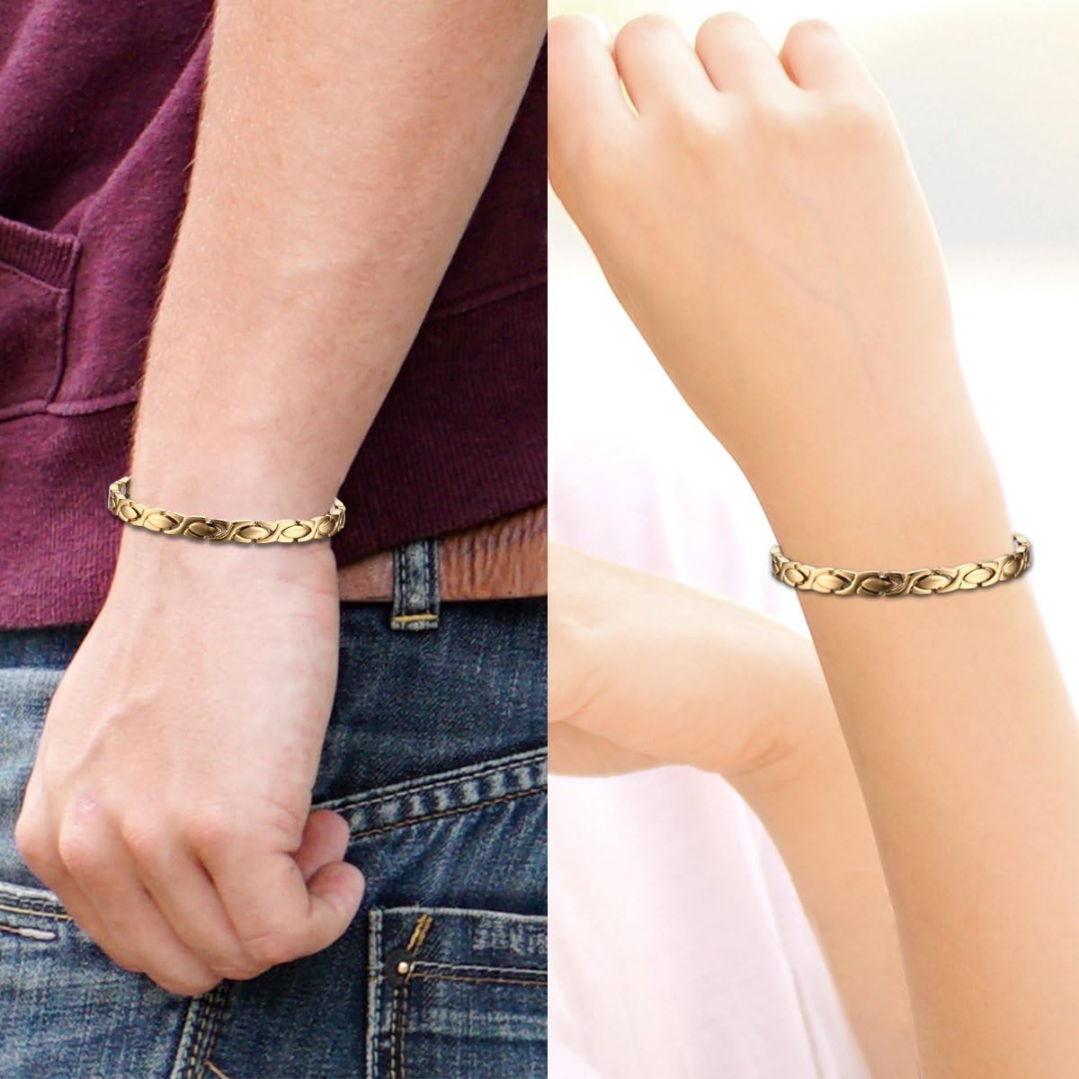 OIDEA Mens Womens Healthy Magnet Stainless Steel Simple Exquisite Link Bracelet,Gold Tone,8.2 Inch
