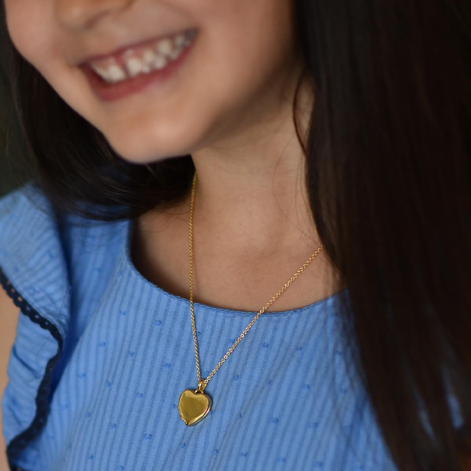 Geschenk zur Einschulung Mädchen, Kinder Herz Medaillon zum Öffnen | für Bilder Silber 925 und Gold / Rosegold vergoldet, Halskette 38cm, Foto Upload & Gravur, Schmuck Geschenke zum Schulanfang