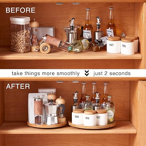 Miniatura 4 de Organizador Lazy Susan de 10 pulgadas para cocina, mesa giratoria Lazy Susan de madera de roble para organización de mesa de despensa