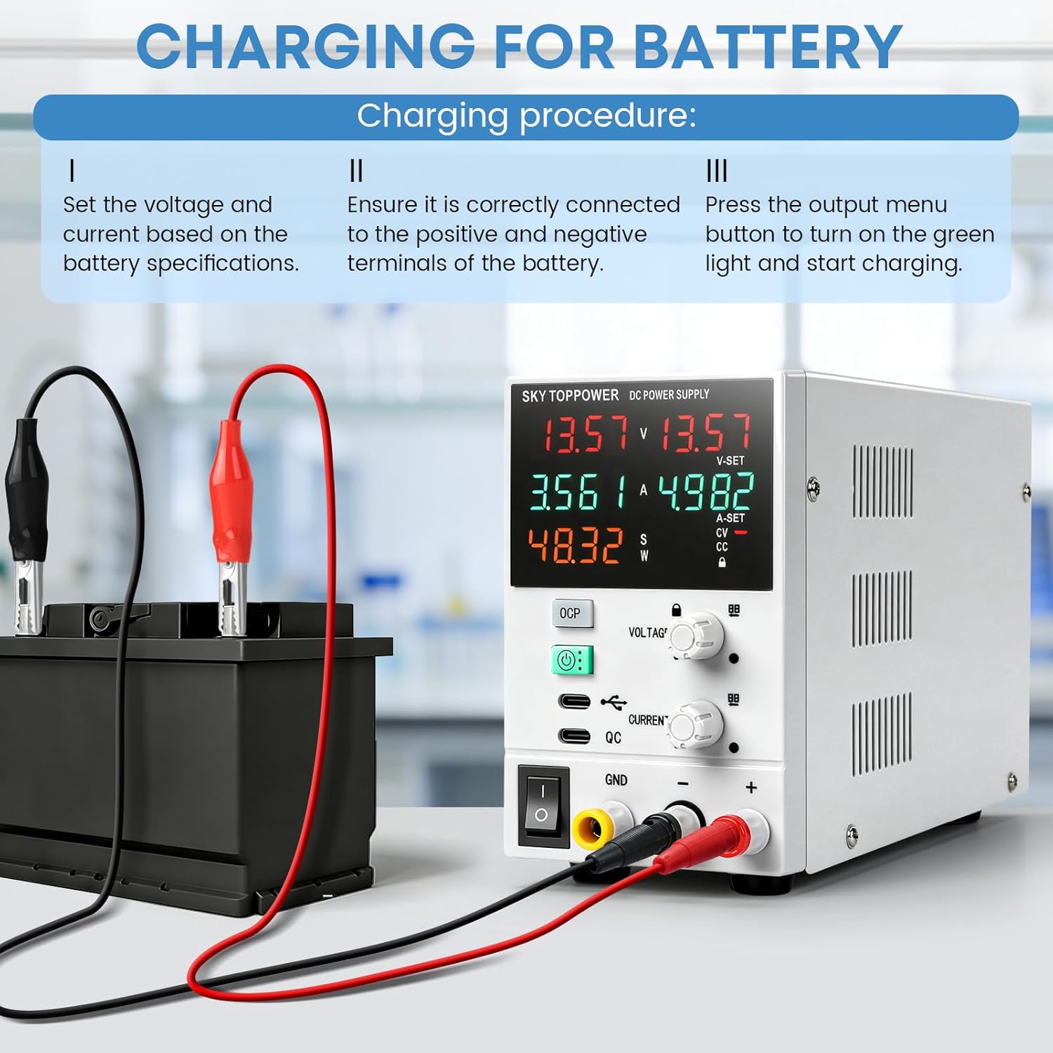 DC Power Supply Variable,32V 10A Power Supply with USB-C PC Control,Programmable,Encoder Knob,18W Quick Charge,Dual Display for Lab,Testing,Electronics Repair,Battery Charging,White