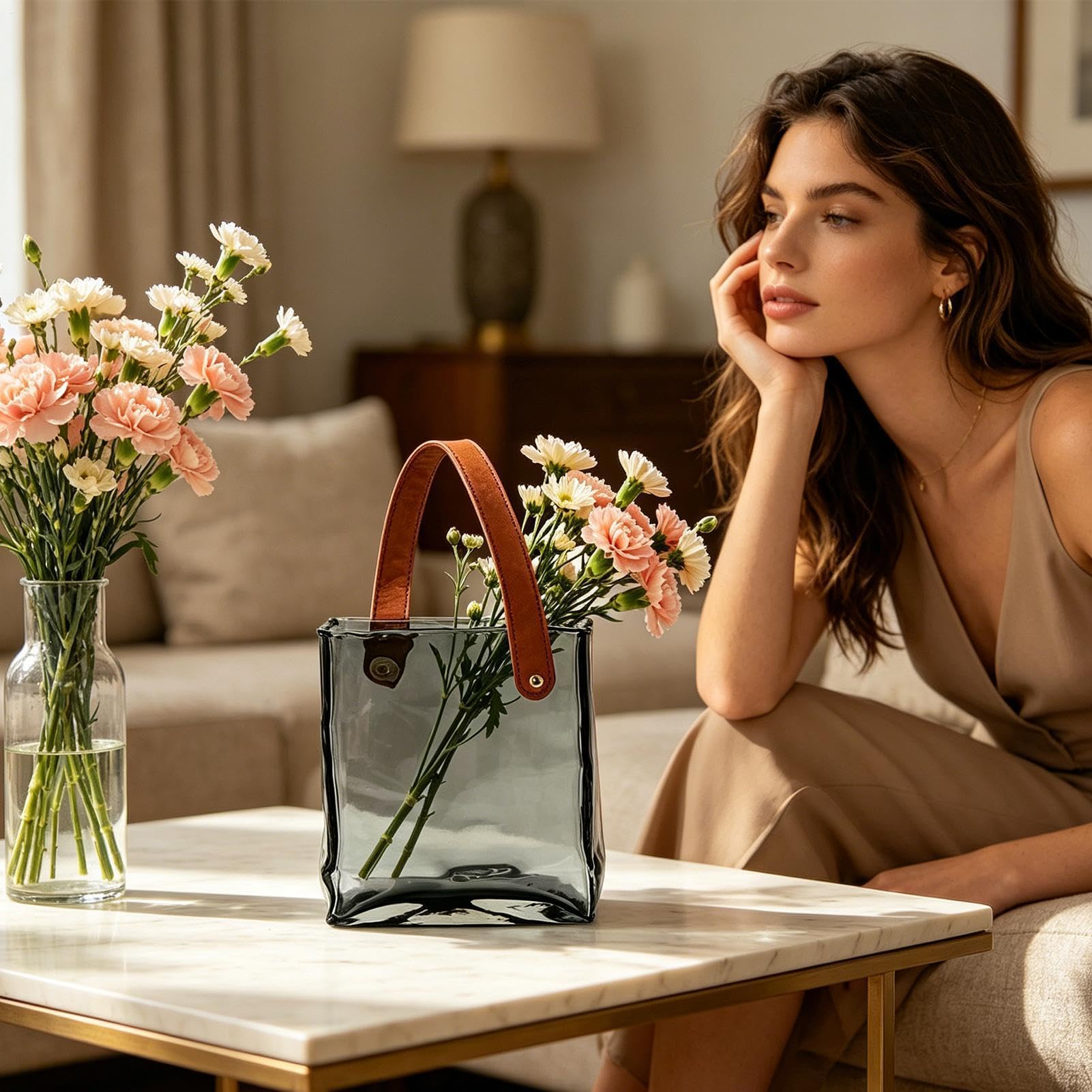 Glas-Handtaschenvase Moderne Wohndeko Tischdekoration | Blumengesteck Niedliche Vase Glastasche für Wohndeko Schlafzimmer Wohnzimmer Büro Landhausstil Geburtstag Einweihung