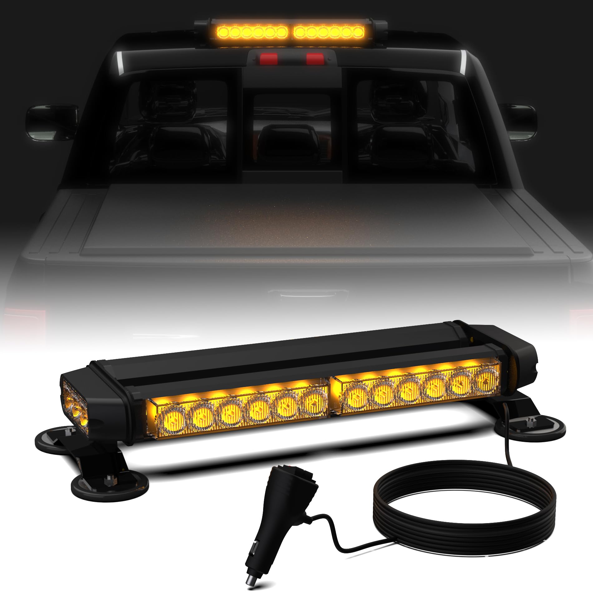 DOXMALL 30 LED Roof Top Safety Strobe Light Bars, Double Sides of Aluminum Emergency Warning Strobe Light with Magnetic Base for Construction Vehicles Trucks Pickup (Amber)