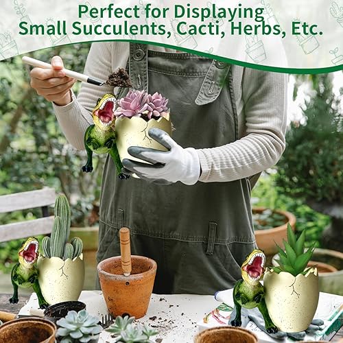 Miniatura 5 de FlidRunest Macetas suculentas de dinosaurio, maceta de resina creativa para suculentas con orificio de drenaje, accesorios de escritorio de