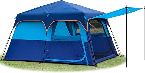 KTT Extra Large Tent 6-10-12-14 Person(B),Family Cabin Tents,2 Rooms,3 Doors and 3 Windows with Mesh,Straight Wall,Waterproof,Double Layer,Big Tent