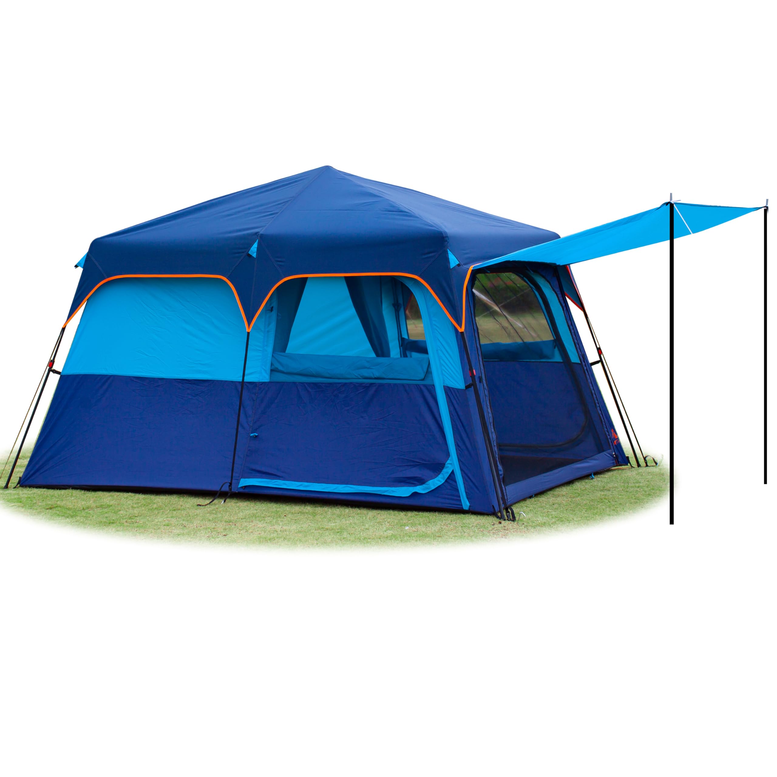 KTT Instant Tent 6-8 Person C,Large Family Cabin Tents,Automatic Tent Build Quickly in 60S,2 Rooms,2 Top Windows,3 Doors and 3 Windows with Mesh,Waterproof,Big Tents for Outdoor,Picnic,Camping(Blue)