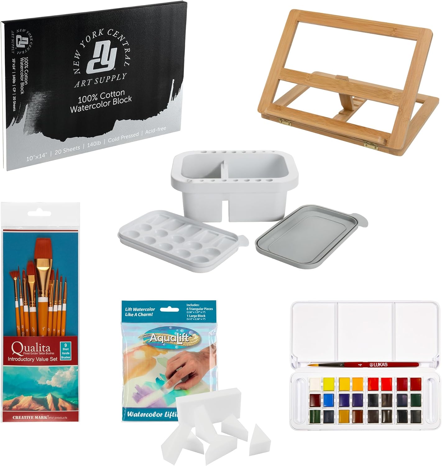 Jerry's Artarama Exclusive 24 Pan Watercolor Set with Brushes, Easel, Cotton Color Block, Brush Basin - artist quality, Lightfast Pigments for Professional Artwork
