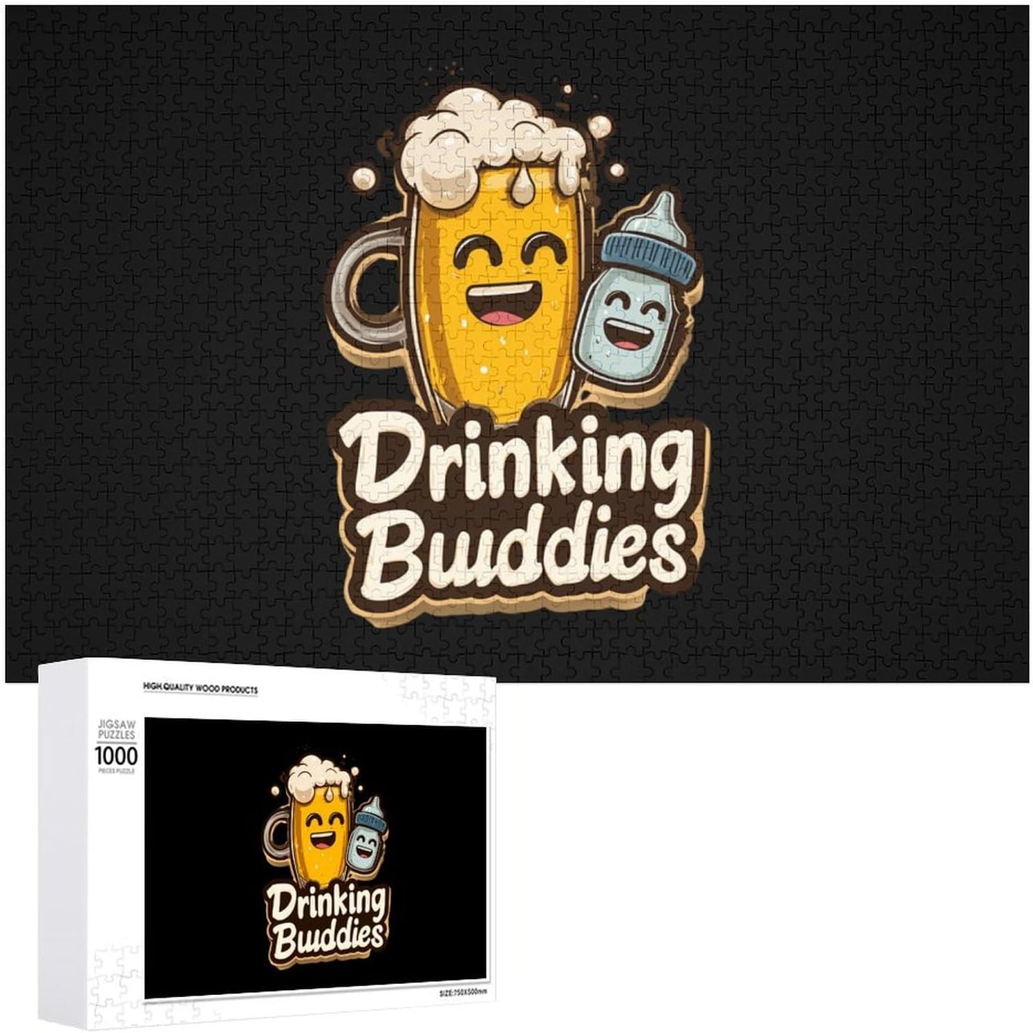 Drinking Buddies with Bottle Mug Puzzles for Adults 1000 PCS Wooden Jigsaw Puzzle Wall Decor Christmas
