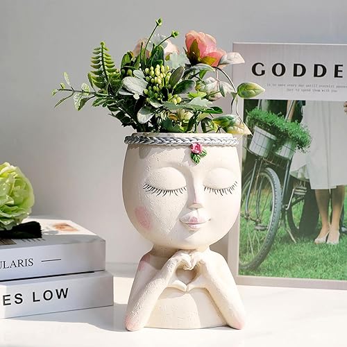 Miniatura 8 de Meltset - Macetas de cara única, maceta para plantas de interior, bonitas macetas pequeñas para suculentas de interior con drenaje, gran regalo