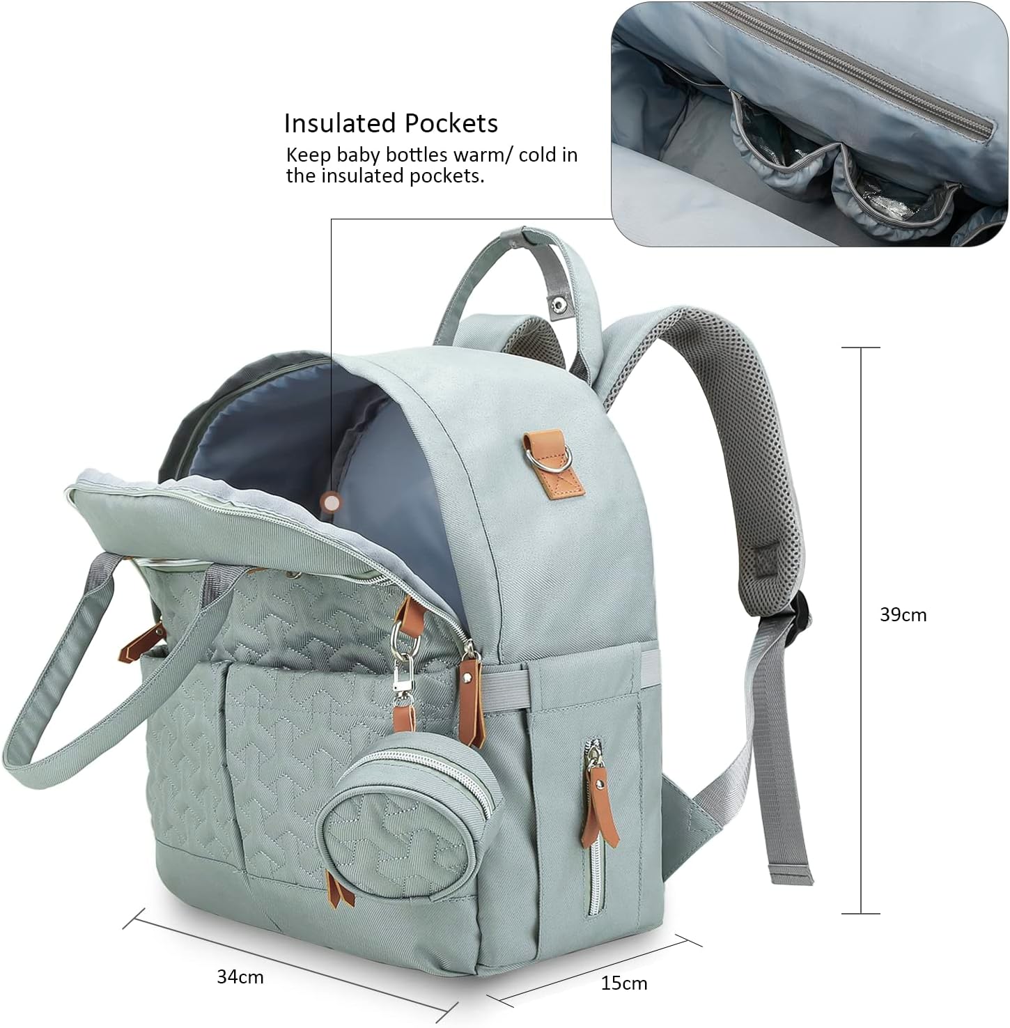 Lmbabter Diaper Bag Backpack with Pacifier Holder Smart Mommy Bag Stroller Organizer with Insulated Pocket&Stroller Strap