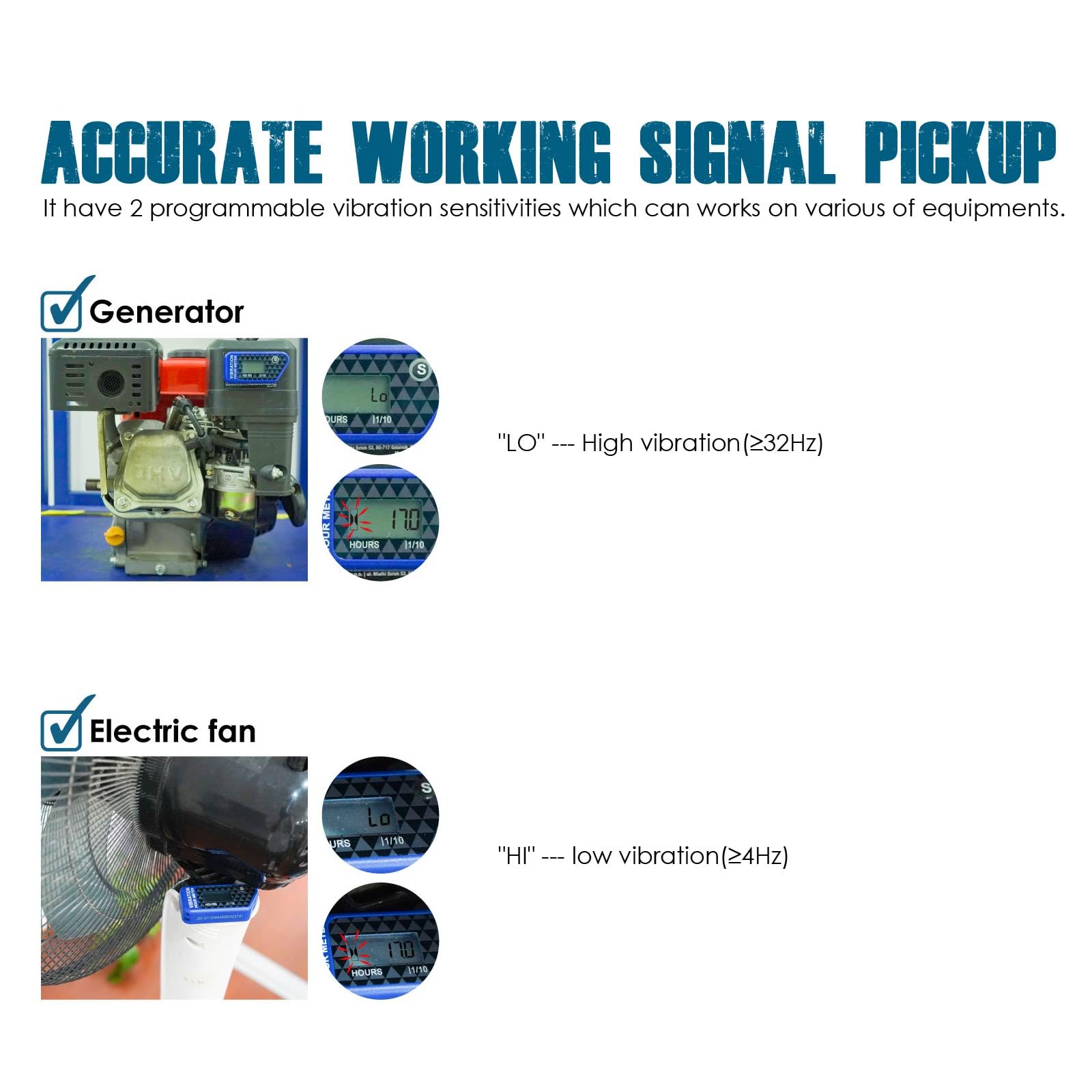 Runleader Digitaler kabelloser Betriebsstundenzähler mit eigener Stromversorgung, vibrationsaktivierter, rücksetzbarer Job-Timer, Benutzersperre für den Generator Marine Lawn Mower (Blau)