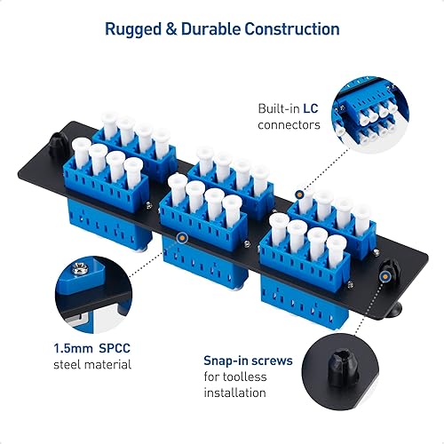 Miniatura 5 de Cable Matters Panel de conexión de fibra de modo único LC a LC OS2 de 24 fibras con 6 adaptadores de fibra óptica cuádruple LC/LC UPC - Compatible
