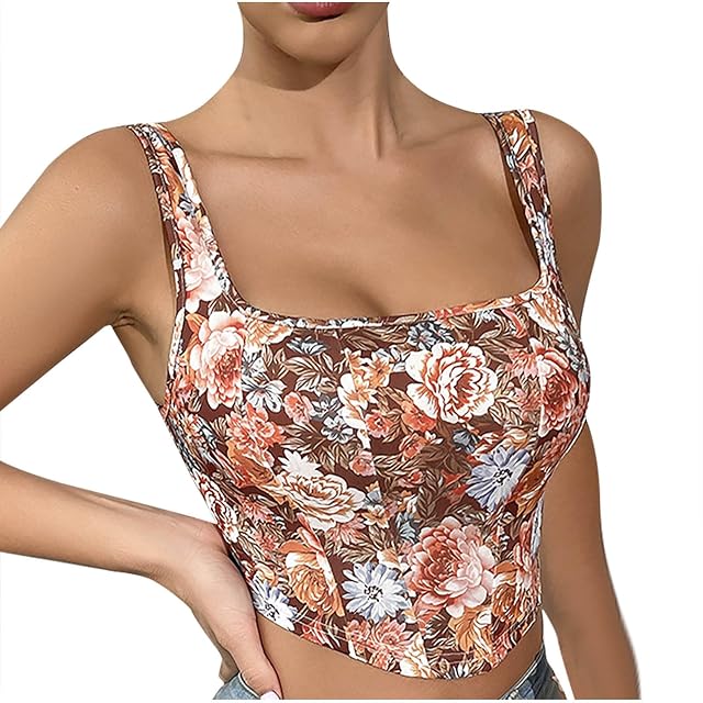 Sinzelimin Womens Lace Up Corset Medieval Vintage Printed Strap Overbust Bustiers Corsets Tops Shapewear Crop Tank Tops