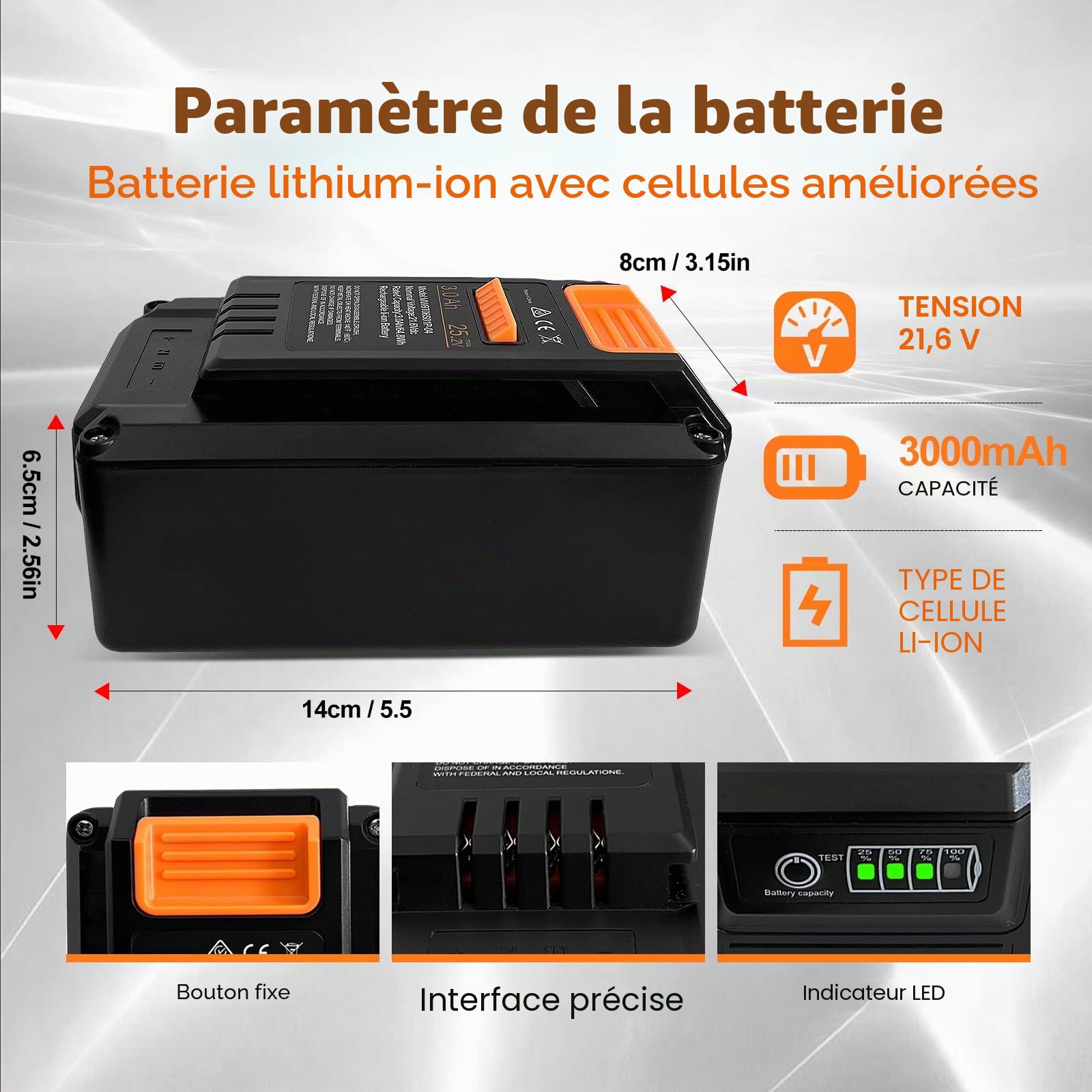 Batterie 3,0 Ah pour Tondeuse Robot Mammotion YUKA Mini 500/600/700/700H/800 & LUBA Mini AWD 800/800H/1500/1500H - Remplacement pour MWBT06S01P-03, MWBT06S02P-03, MWBT06S02P-03, MWBT06S02P-01