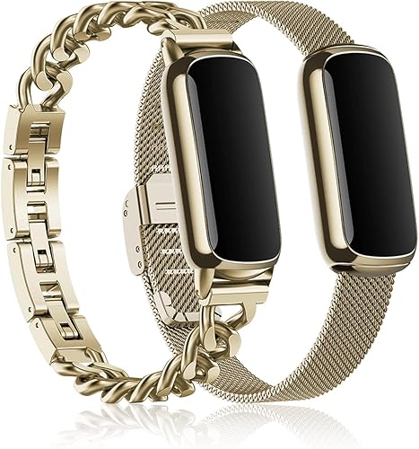 Farluya Paquete de 2 correas compatibles con Fitbit Luxe, correa delgada de metal de acero inoxidable, correas ajustables de repuesto para reloj