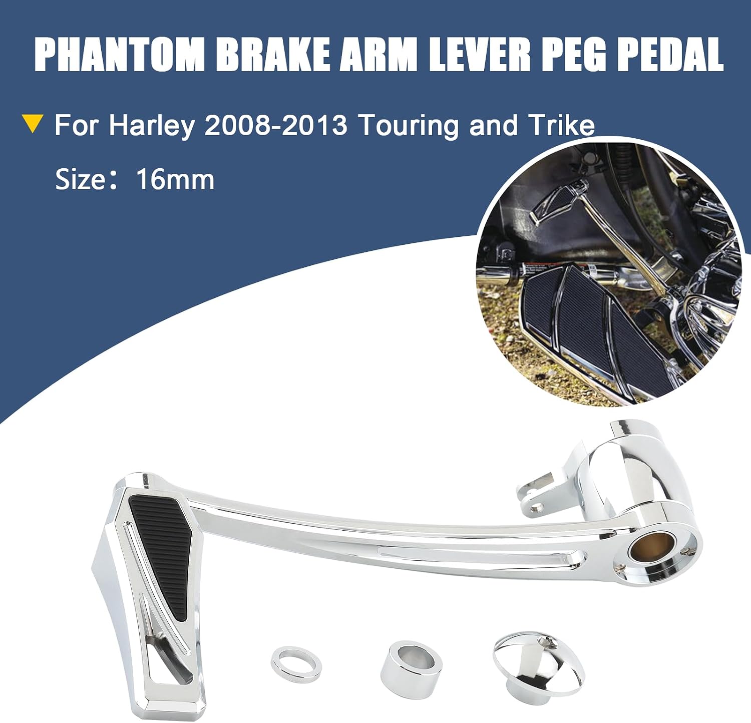 Phantom Brake Arm Lever Pedal Kit with Shifter Peg Fit for Harley 2008-2013 Touring Road King Road Glide Street Glide Electra Glide Trike (Chrome)